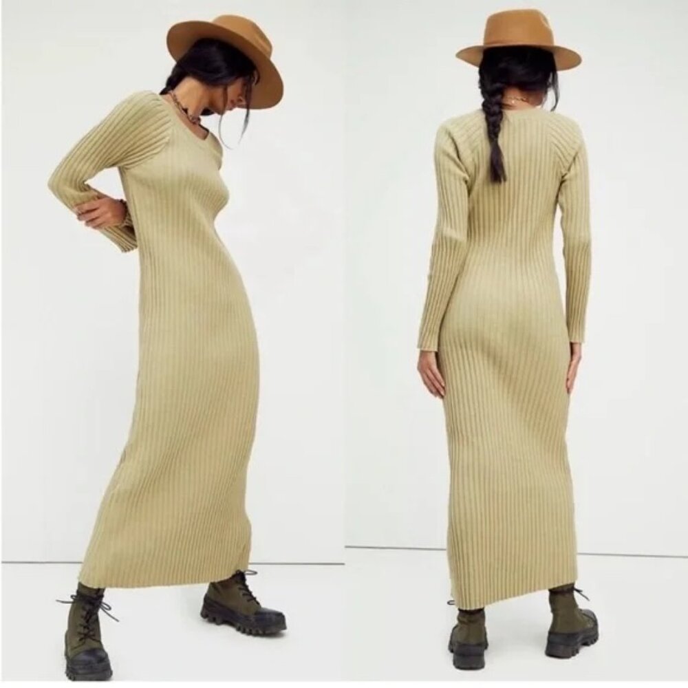 Free People Walk About Stretch Ribbed Maxi Dress in ivory